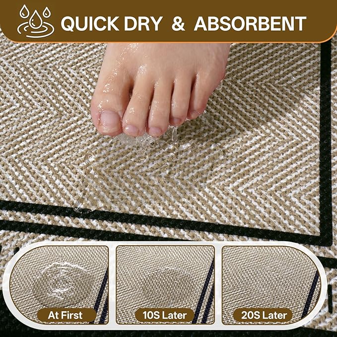 24"×35" Non Slip Bath Mat with Rubber Backing, Absorbent Quick Dry Bath Mats Washable, Low Pile Bathroom Rugs Fit Under Door for Bathroom Floor, Shower and Sink, Brown