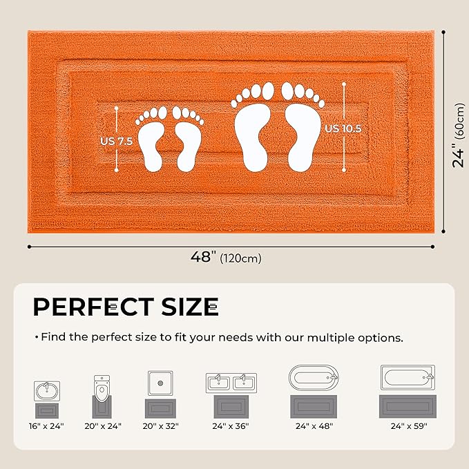 GRANNY SAYS Bathroom Rugs Non Slip, 24" x 48", Bath Rugs for Bathroom Washable, Bath Mats for Floor, Microfiber Bath Mat for Tub, Absorbent Bath Rugs for Shower Room, Orange