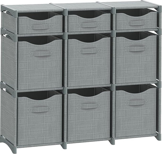 9 Cube Storage Organizer With Bins Included - Closet Storage With 9 Storage Bins - Easy To Assemble Storage Unit With Drawers - Closet Organization For Clothes, Bedroom, Nursery, & Toys (Light Grey)