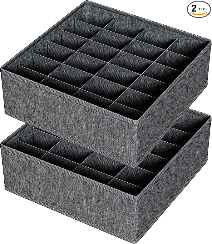 2Pack Drawer Organizer Divider, Foldable Closet Storage Organiz`er Basket, and Fabric Organization Bins for Clothes, Socks, Underwear, Bras, Ties, Accessories, (Dark Gray)