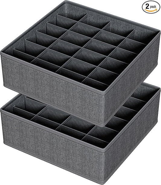 2Pack Drawer Organizer Divider, Foldable Closet Storage Organiz`er Basket, and Fabric Organization Bins for Clothes, Socks, Underwear, Bras, Ties, Accessories, (Dark Gray)