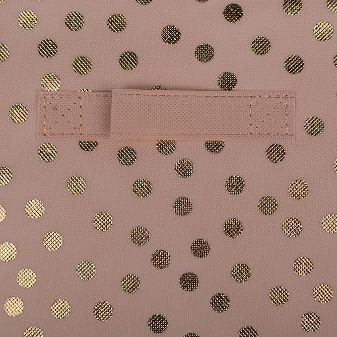 DII Non Woven Polyester Storage Bin, Polka Dot, Pink & Gold, Small Set of 2