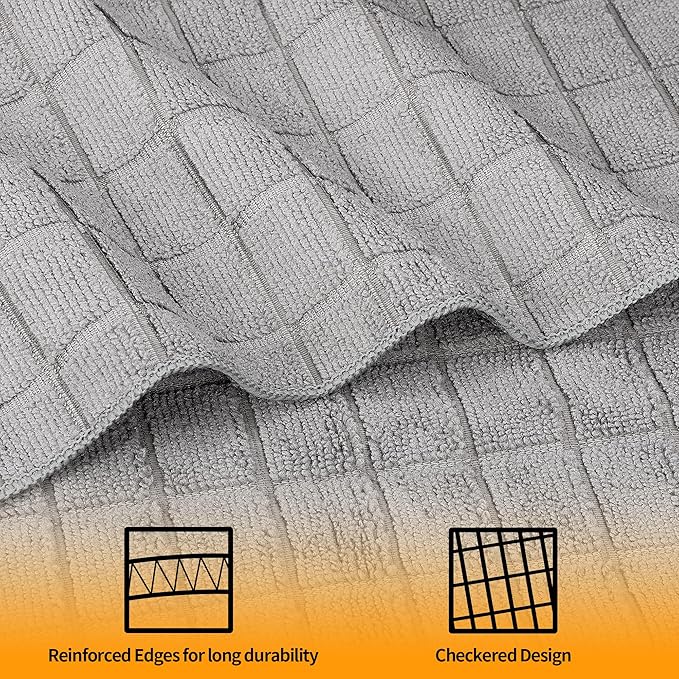 HOMERHYME Hand Towels, 12 Pack 25''*15'' Gym Towels, Grey Quick Dry Lint Free Soft Absorbent Bulk Checkered Fingertip Washcloths Bath Towels for Bathroom Kitchen Salon Workout Shower