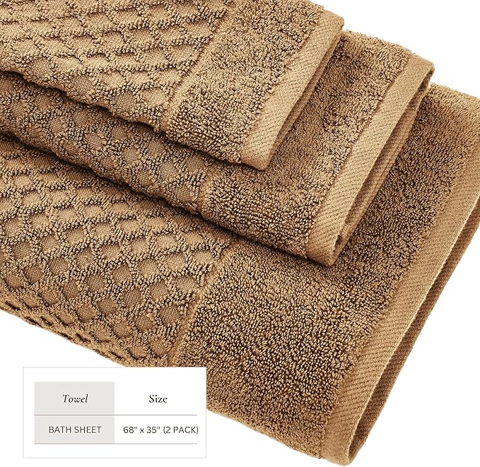 Great Bay Home Oversized Bath Sheets - 100% Cotton 2 Pack 68x35 Extra Large Towel - Absorbent, Durable, Quick-Dry Towels for Bathroom (Mocha)