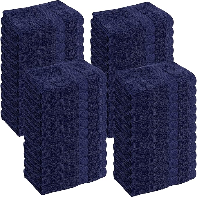 GREEN LIFESTYLE Bulk Washcloths 13x13 48 Pack - Face Towel, Wash Clothes for Body and Face - 100% Pure Cotton Wash Cloths for Your Body (Navy Blue)