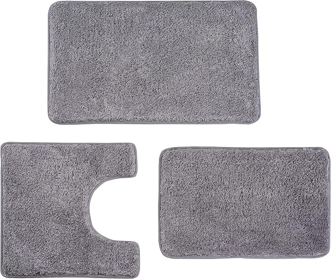 3 Pieces Luxury Bathroom Rug Set with U-Shaped Toilet Rug, Non-Slip Rubber Bottom, Thick Microfiber Fluffy Plush, Water absorption, Quick Dry, Ultra Soft, Bath Mats for Bathroom, Tub(Dark Grey)