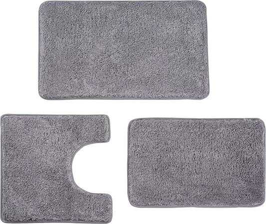 3 Pieces Luxury Bathroom Rug Set with U-Shaped Toilet Rug, Non-Slip Rubber Bottom, Thick Microfiber Fluffy Plush, Water absorption, Quick Dry, Ultra Soft, Bath Mats for Bathroom, Tub(Dark Grey)