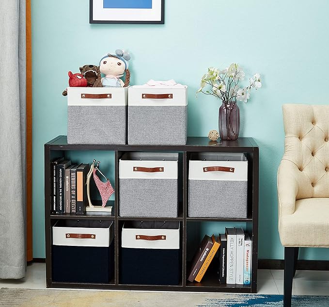 DECOMOMO Kallax Storage Cubes - 13x15x13 Storage Bins, Baskets for Organizing Shelves (Black and White, 3-Pack)