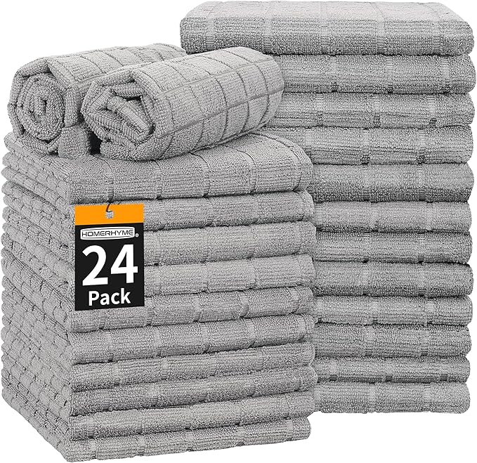 HOMERHYME Hand Towels for Bathroom, 24 Pack 25''*15'' Microfiber Grey Bath Hand Towels, Quick Dry Lint Free Soft Absorbent Bulk Washcloths Decorative Fingertip Towels for Hotel Travel Kitchen